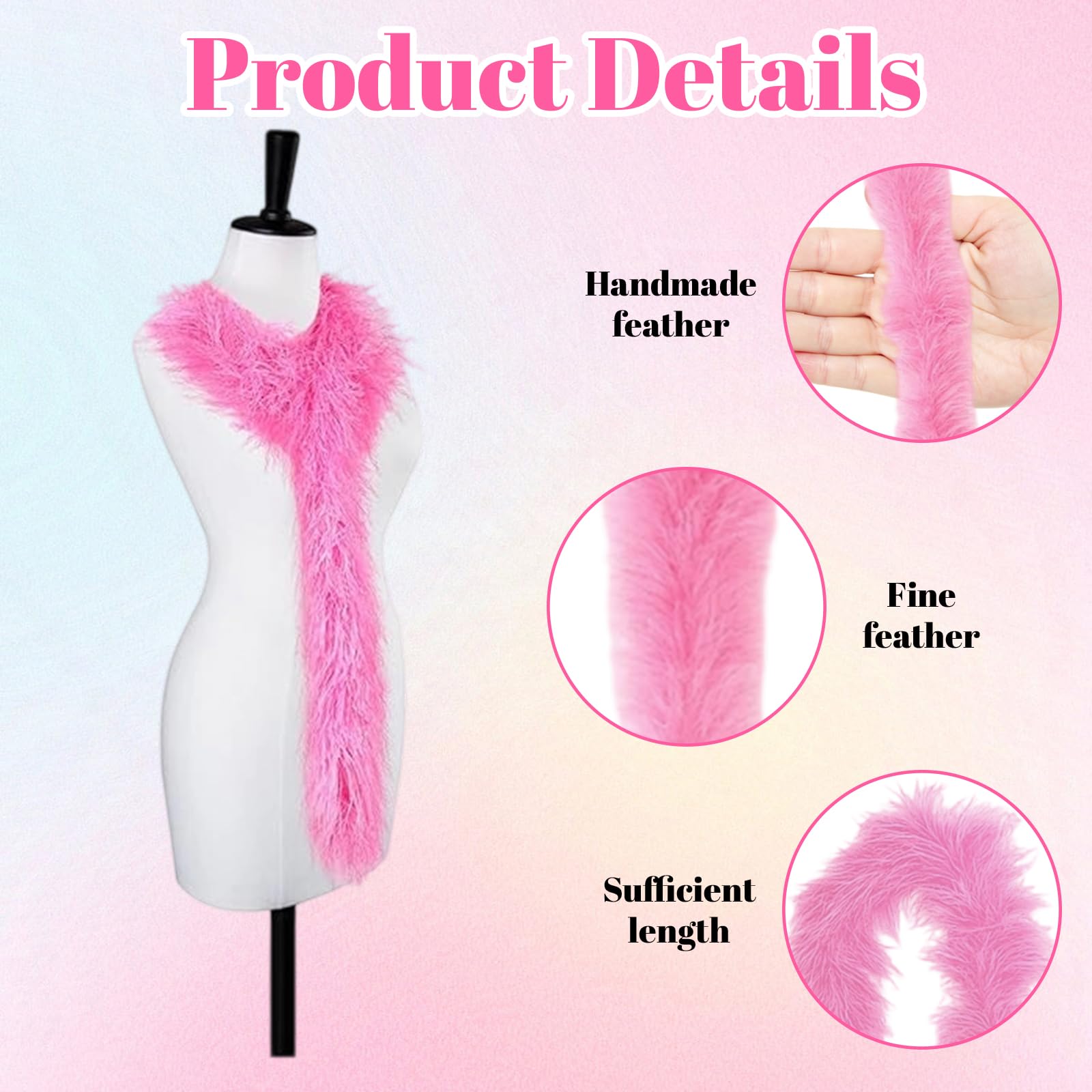 10Pcs Pink Feather Boa, Feather Boa, Artificial Fluffy Pink Feathers Multi Piece Set Decoration - Image 3