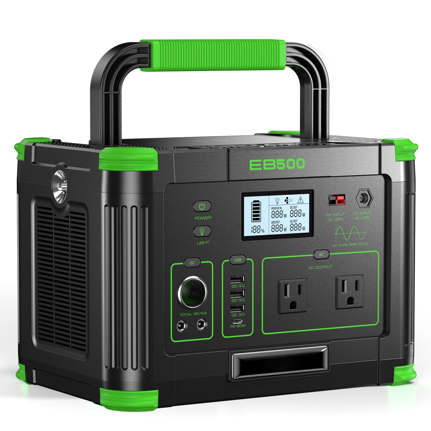 Portable Power Station 500W, 519.48Wh Solar Generator, 120V Pure Sine Wave