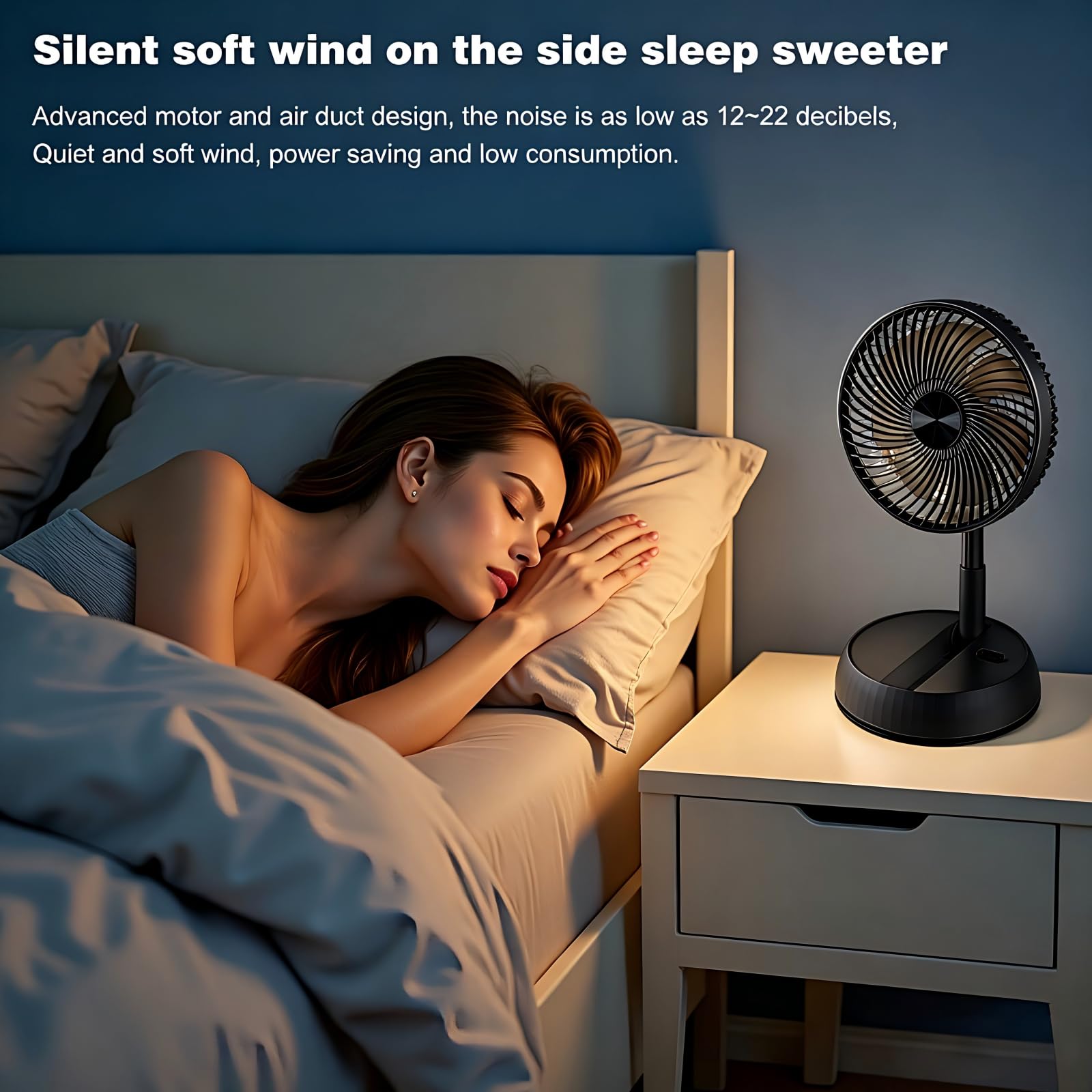 Ventilador de pie oscilante portátil, ventilador de pie plegable de 8 pulgadas, batería recargable de 7200 mAh, ventilador de mesa USB, altura ajustable, 4 velocidades, silencioso, con