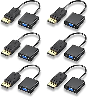 Topcloud DisplayPort (DP) to VGA Adapter, DP to VGA Converter Male to Female Gold-Plated Cord for PC, Laptops, Displays, Monitors, Projectors and More (6 pack)