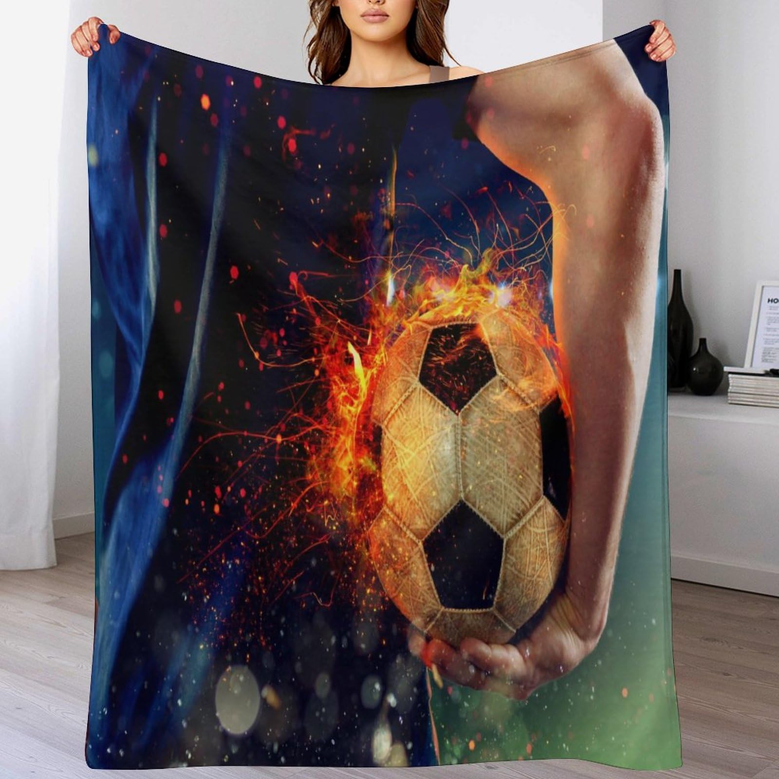 Couverture football 180x200cm plaid sport grand lit et canapé