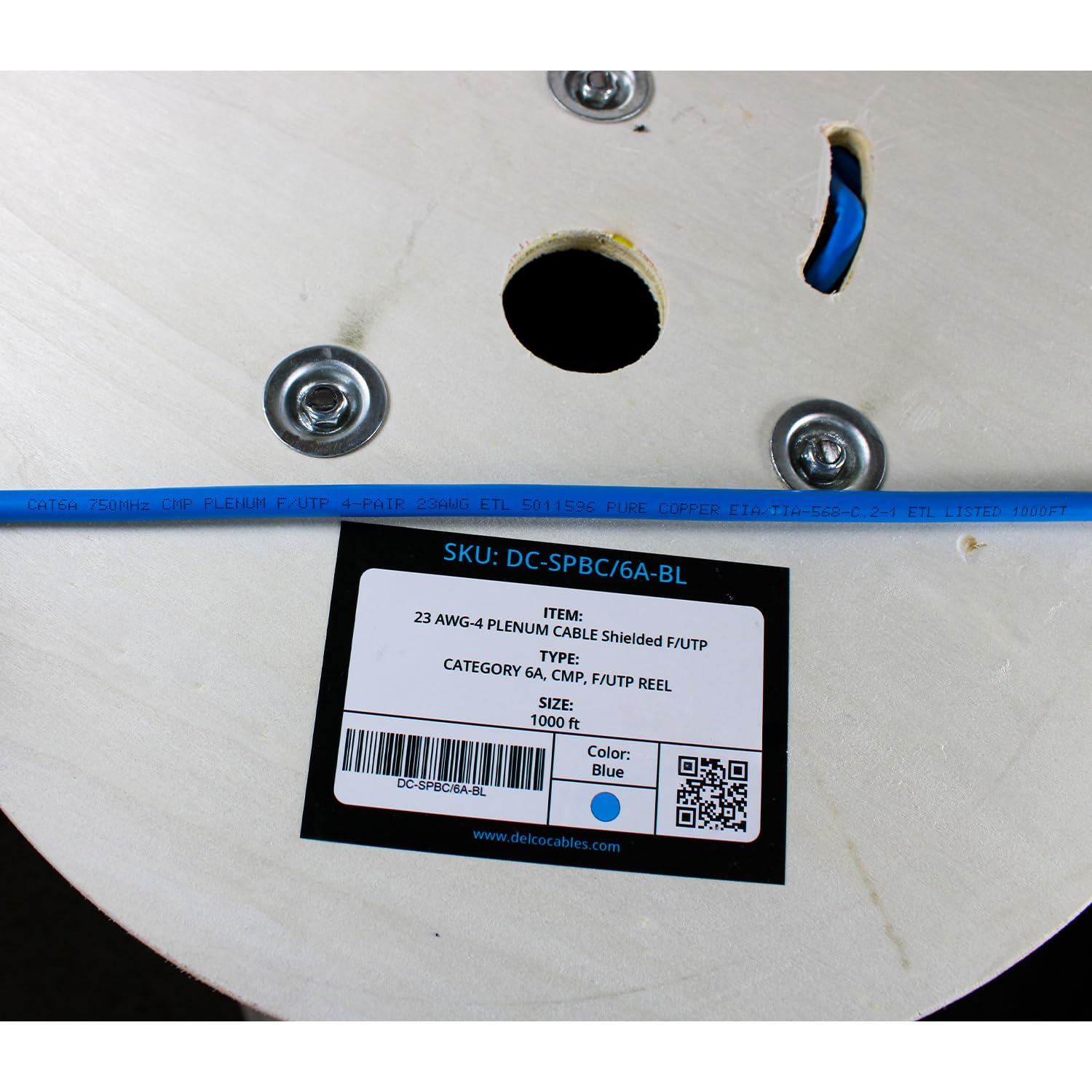 Cat6A Plenum Cable 1000ft | ETL Listed | Shielded (F/UTP) Twisted Pairs | 23AWG Solid Bare Copper | 750MHz High-Speed Ethernet | Wooden Reel | Fire Retardant CMP (Black, 1000ft)