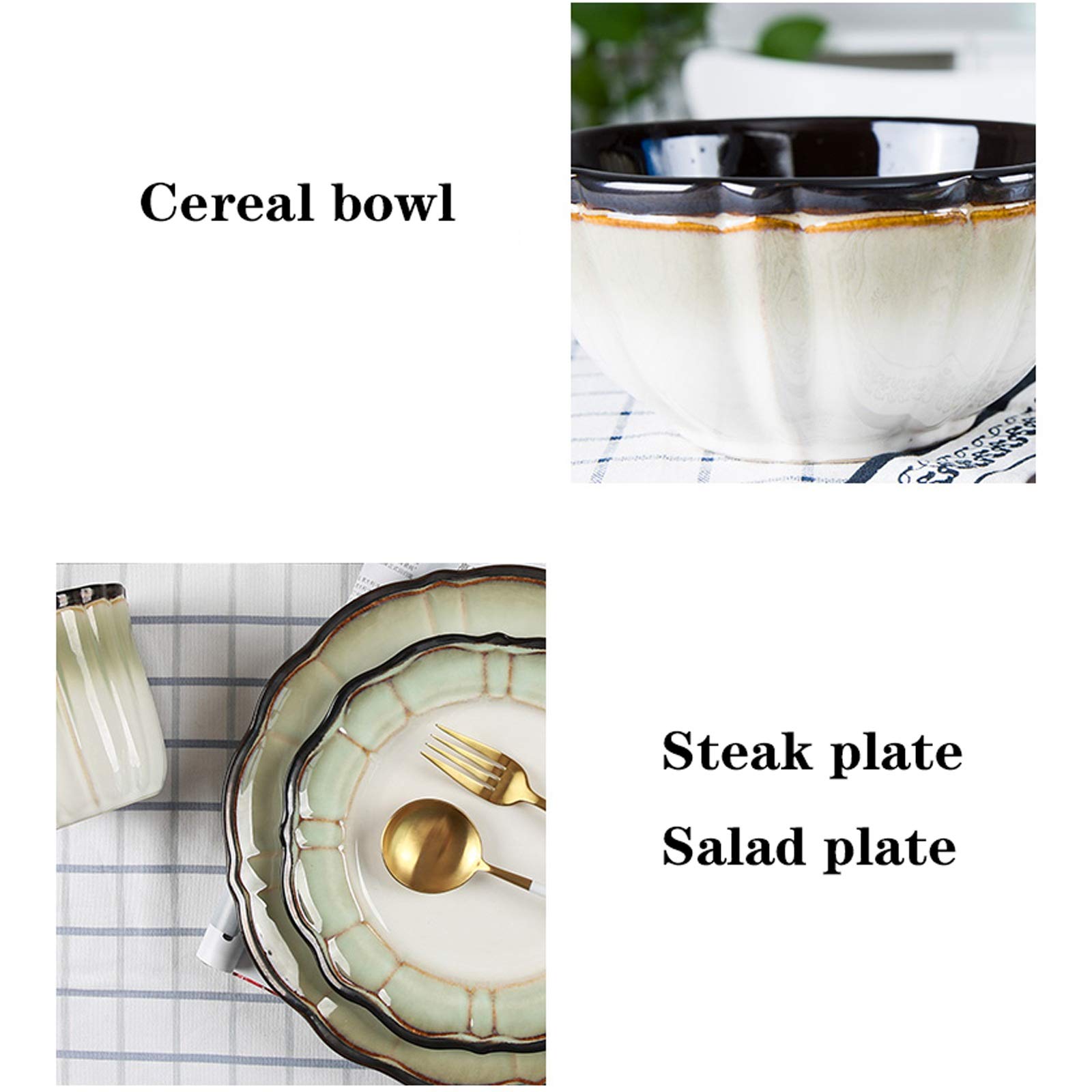Teller Teller-Geschirr-Set Langlebige Keramik-Teller-Sets Teller, Teller, Schalen, Tassen, 4-teiliges Lotus-Geschirr-Set for Müsli, Steak, Salat, Teller, Haushaltsteller