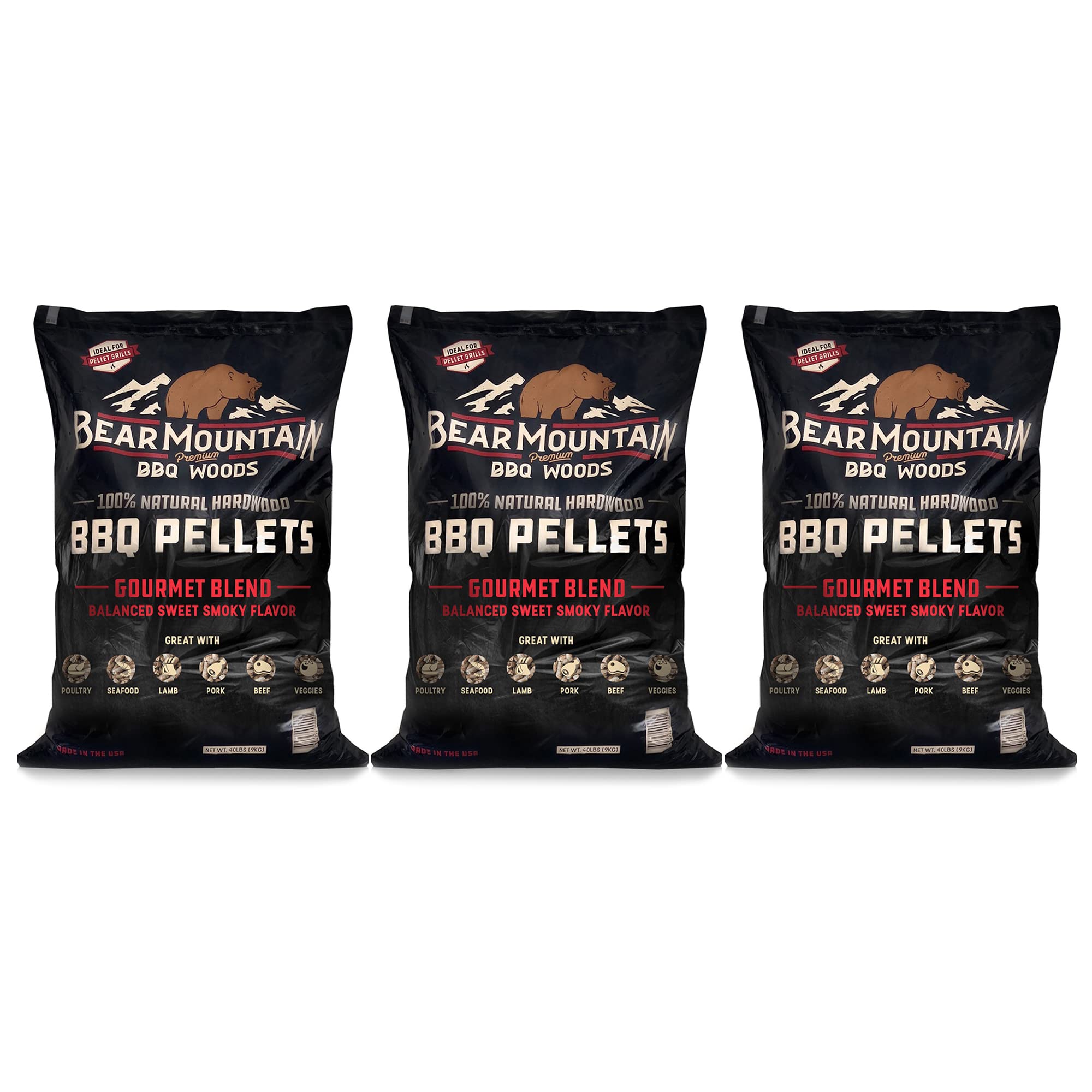 Bear Mountain FB99 All Natural Low Moisture Hardwood Smoky Gourmet Blend BBQ Smoker Pellets for Outdoor Grilling, 40 Pound Bag (3 Pack)
