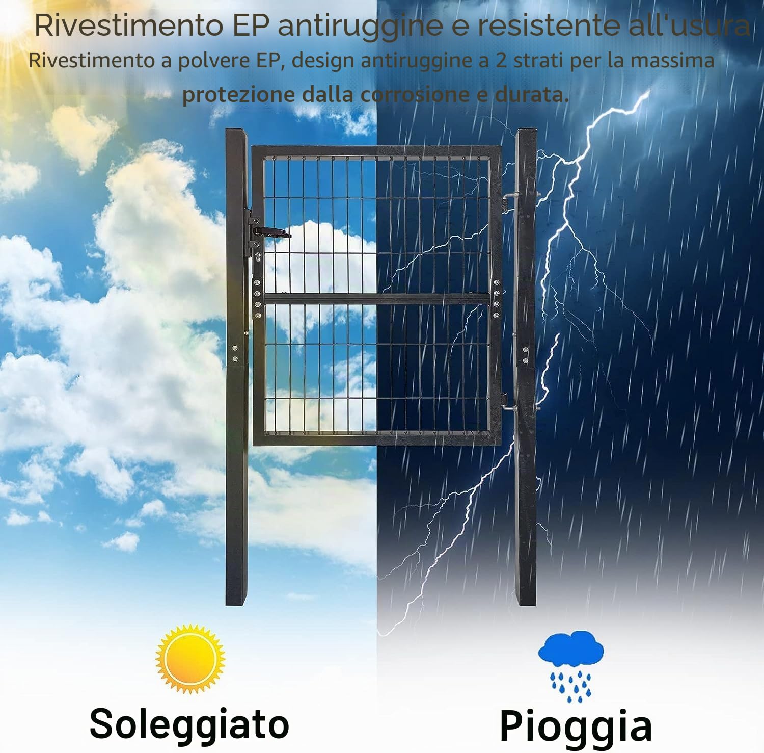 NAIZY - Cancello da giardino in metallo robusto, cancelletto per giardino durevole, Zauntor zincato, singolo cancello a rete ondulata, Zauntür antracite, incluso montante con maniglie in plastica e