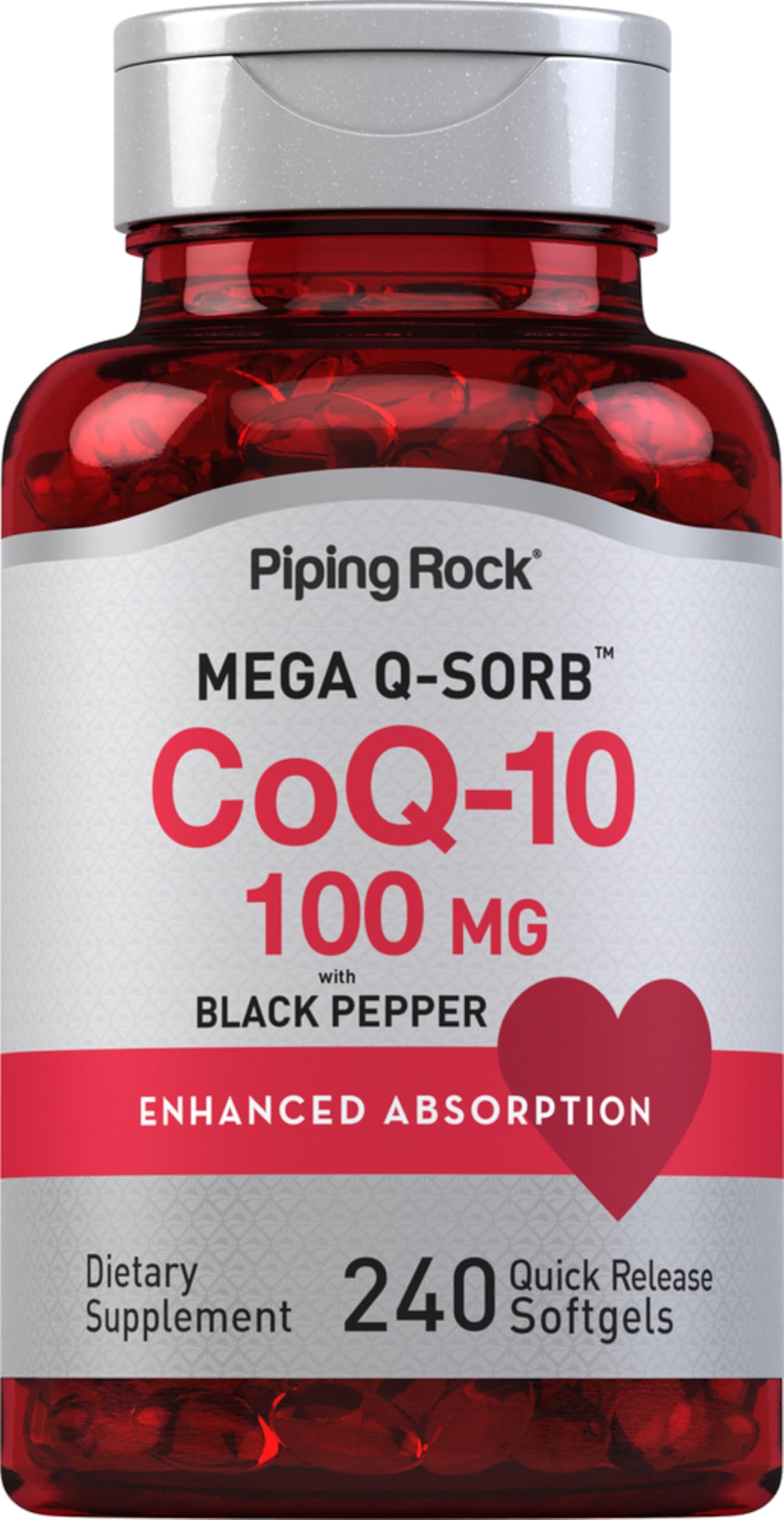 Piping RockCoQ10 100mg | 240 Softgels | Enhanced Absorption Supplement | Non-GMO, Gluten Free