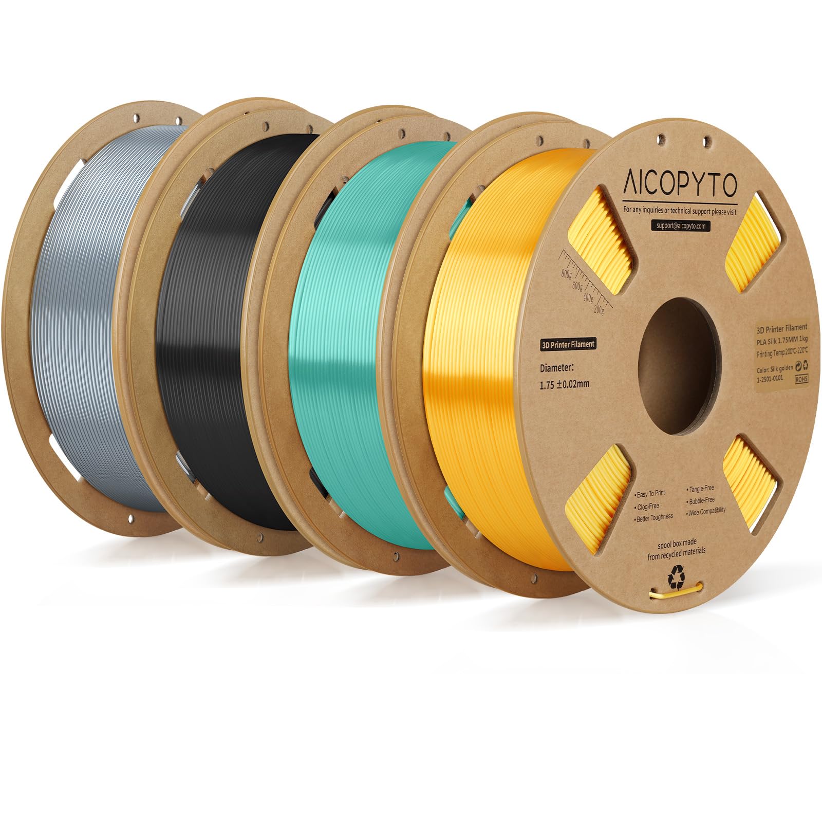 Silk PLA 3D Printer Filament 1.75mm, 4KG Multicolor Bundle