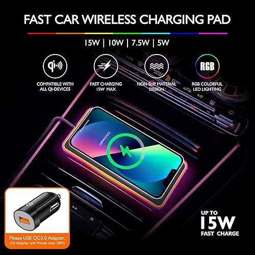Miniatura 3 de LANSEMKU RGB 15W - Almohadilla de carga inalámbrica magnética para coche, para iPhone 16, 15, 14, 13, 12, 11 Pro Max, para Samsung Galaxy