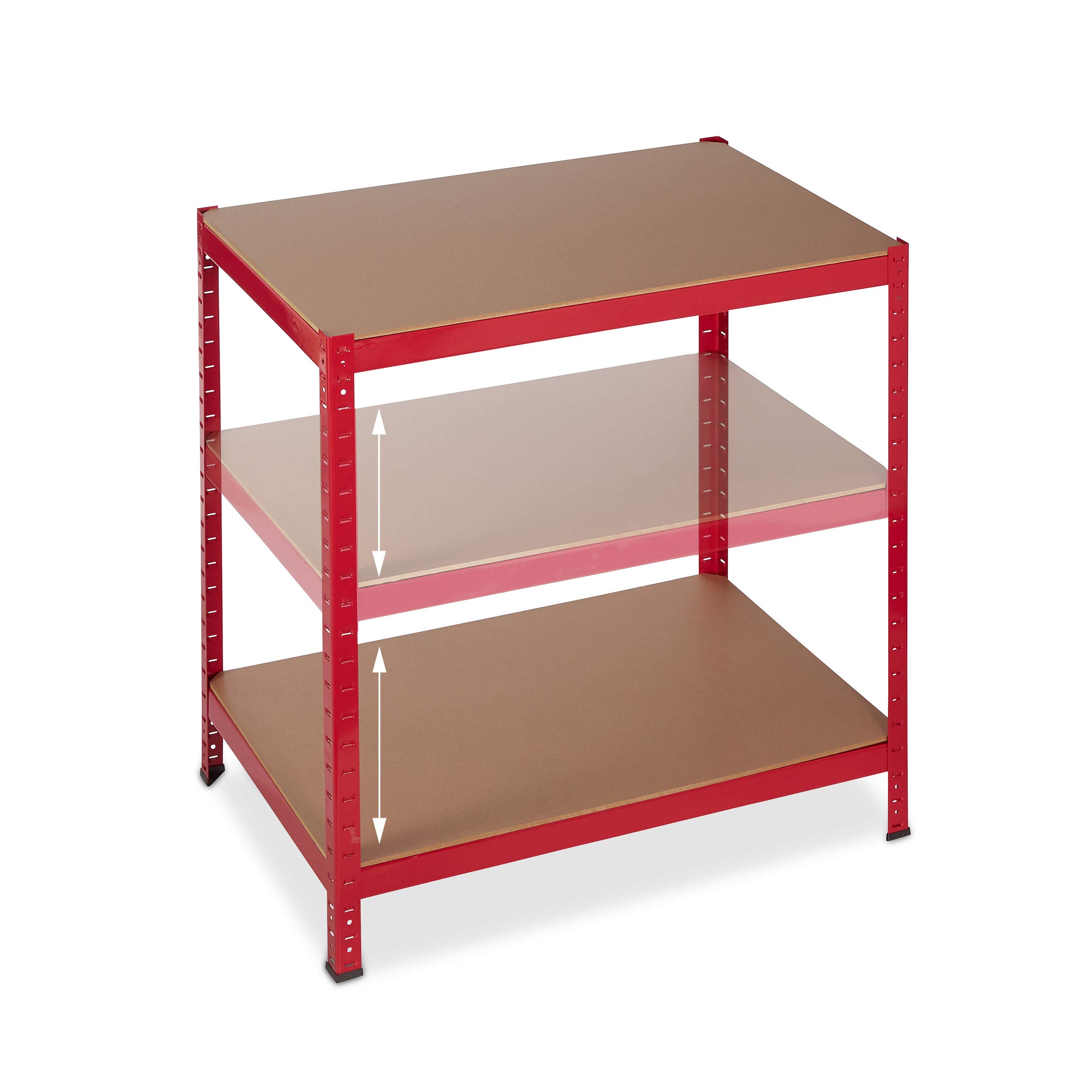 Relaxdays Étagère charge lourde, Meuble rangement à clip, Cave charge 1325 kg, garage, 180x90x60 cm, métal, MDF, rouge