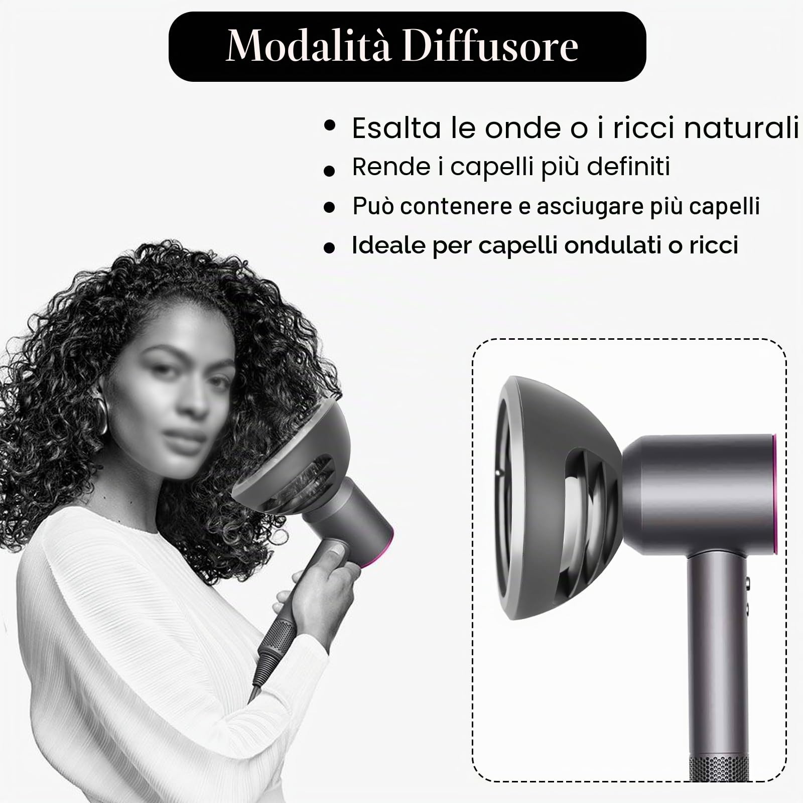 Diffusore Ugello Accessori per Dyson per Supersonic Asciugacapelli HD01 HD02 HD03 HD04 HD05 HD07 HD08 HD14 HD15, Onde e Ricci Diffusore Accessori