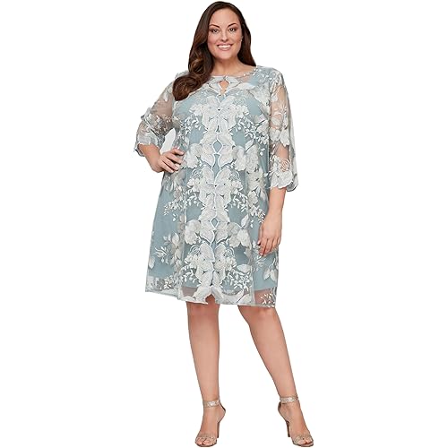 Alex Evenings Womens Plus Size Midi Scoop Neck Shift Dress with Jacket
