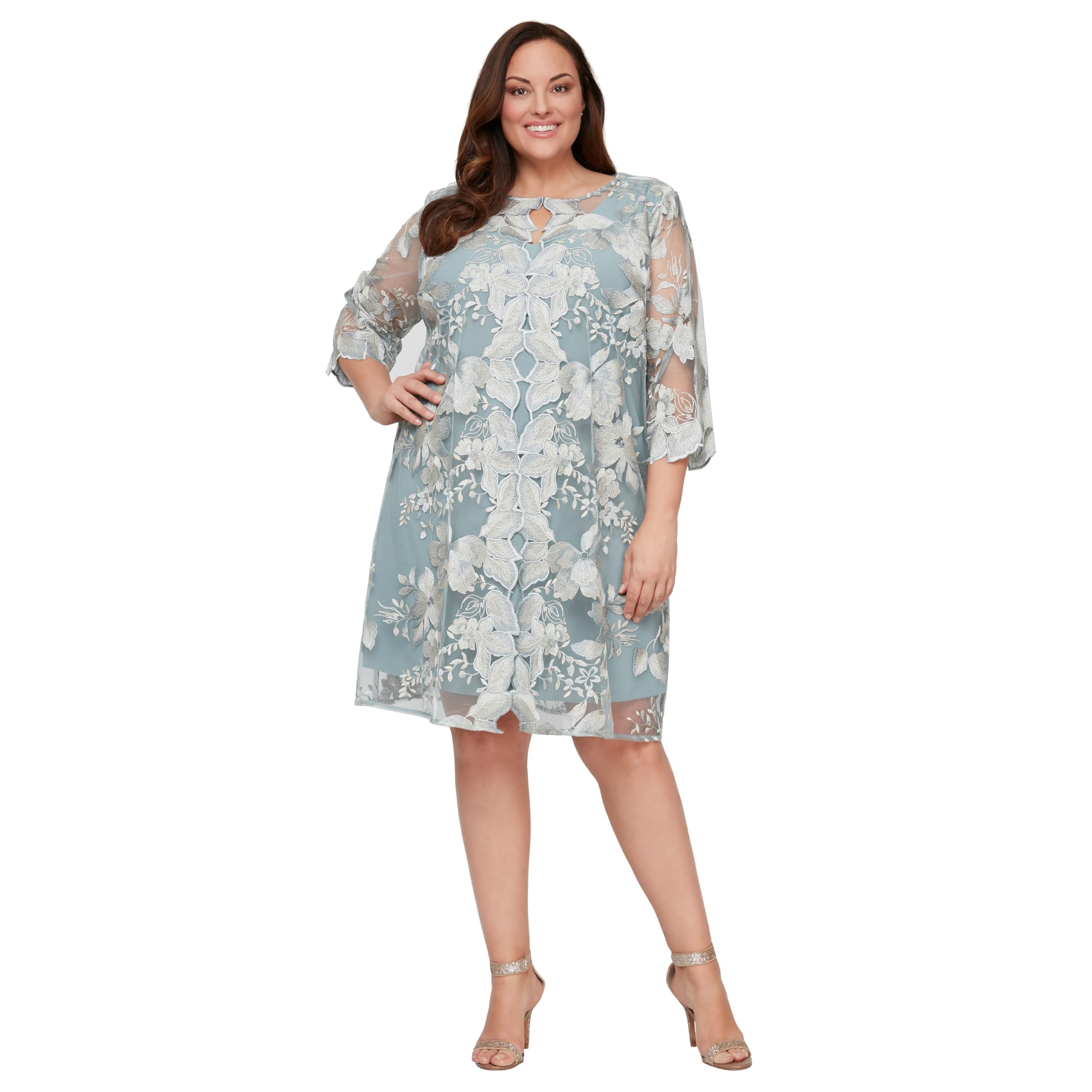 Alex Evenings Womens Plus Size Midi Scoop Neck Shift Dress with Jacket
