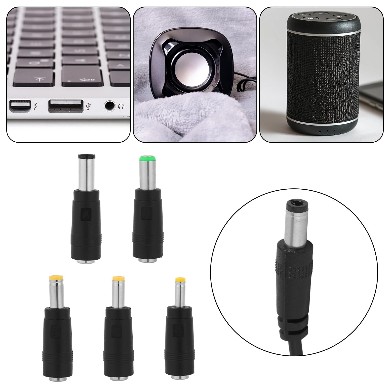 13pcs DC Adapter Plugs, Interchangeable DC Plug Connector Charger with USB Cable Electronic Device Power Charging Cord Accessories for Fan Camera Router & LED Strip — view 6