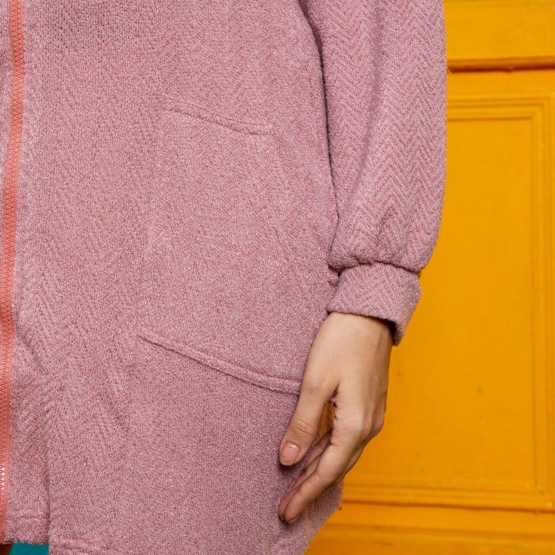 Image of PINACOLADA Women's Hoodie Dress for Casual Wear | Hooded Neck | Long Cuffed Sleeves | Zipper Closure | Sweatshirt Crafted with Comfort Fit for Everyday Wear | Rouge Pink