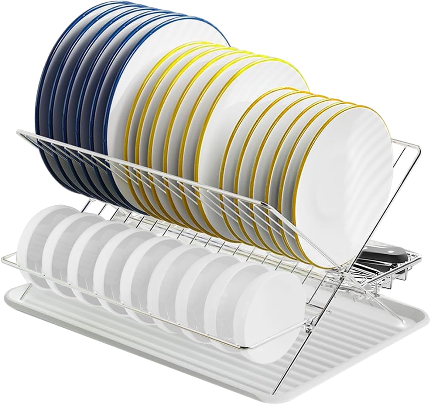Stainless Steel Dish Drying Rack,Collapsible Dish Racks 2 Tier Foldable Dish Drainers for Large Capacity Wire Expandable