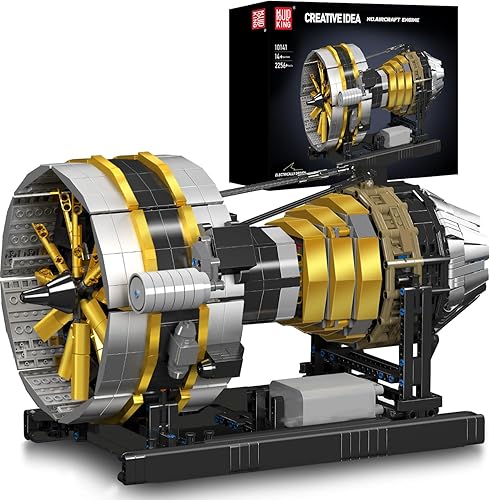 Mould King Juego de construcción de motor de avión de ciudad, modelo de motor turborreactor que funciona con motor, kit de bloques coleccionables