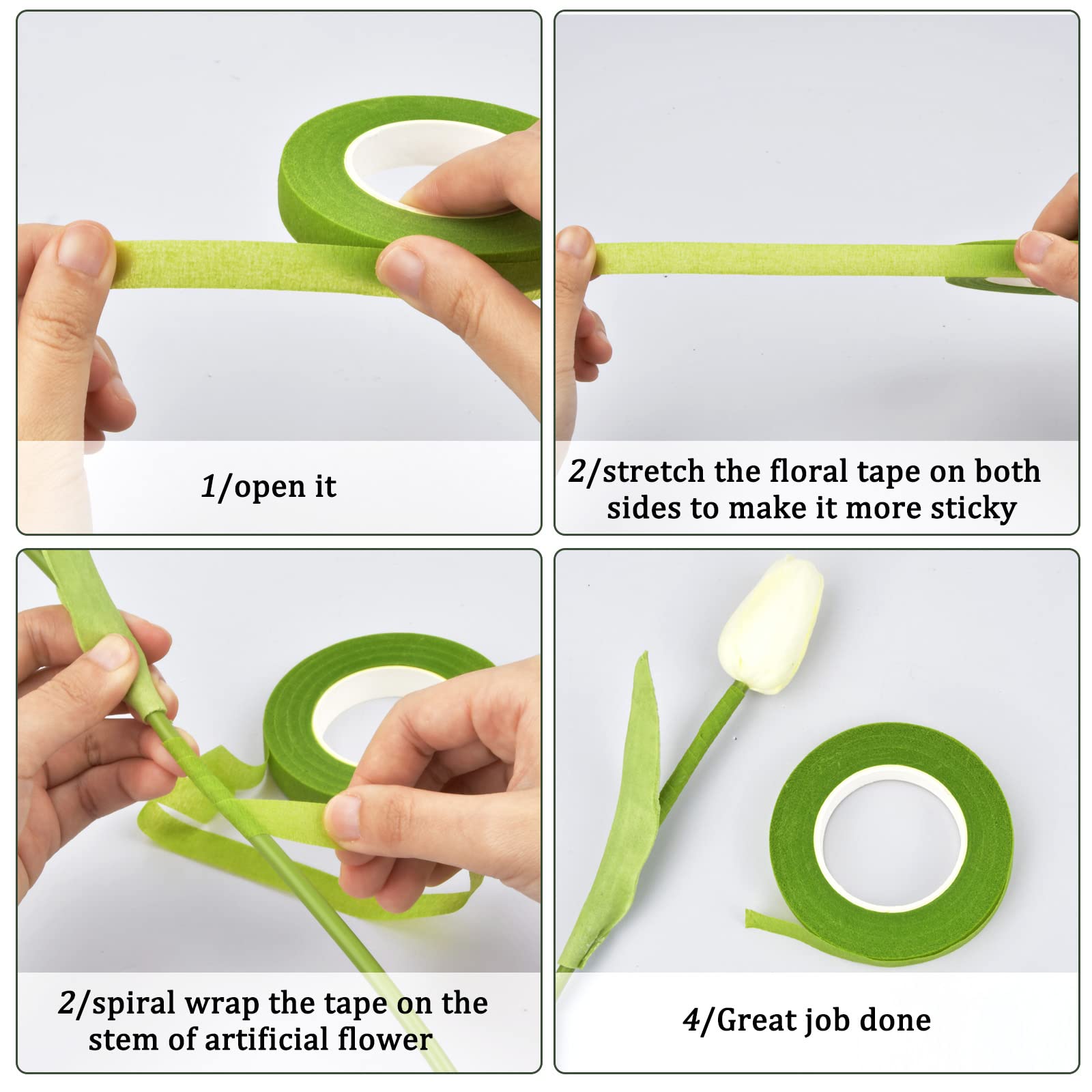 Nastro Fiorista Autosigillante - 9 Rotoli Da 90 Piedi, 3 Verdi, Per Bouquet E Decorazioni - Foto 6
