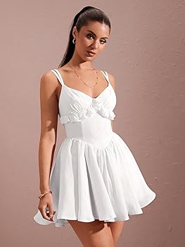 LOOBIS Women's Casual 2024 White Cami Dress Summer Sexy Deep