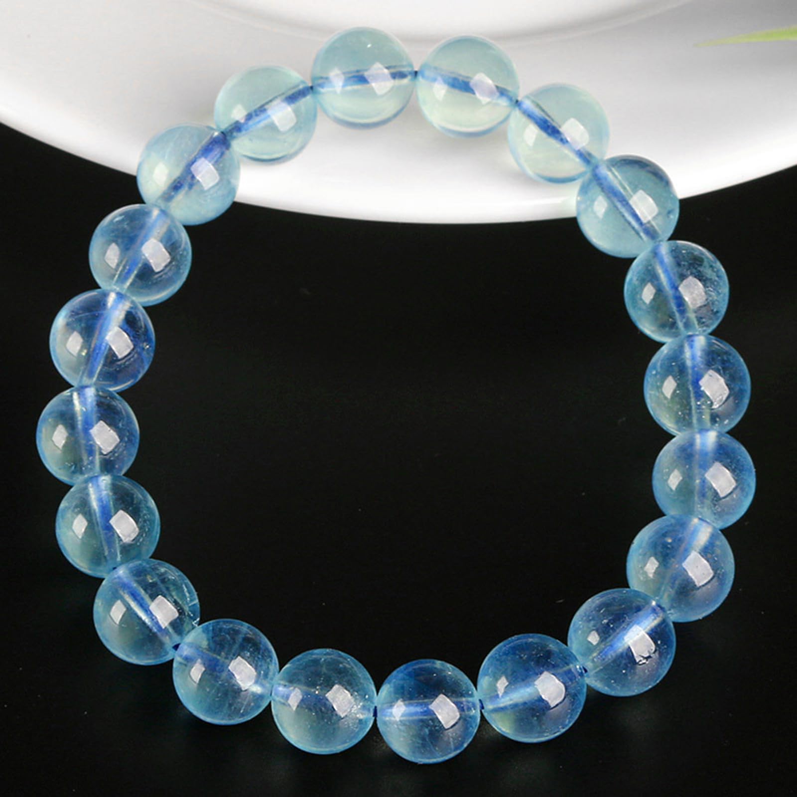 Pulsera redonda elástica de aguamarina azul, pulseras de cuarzo natural | Regalo de joyería espiritual hecho a mano para mujeres y hombres, mejora la energía positiva
