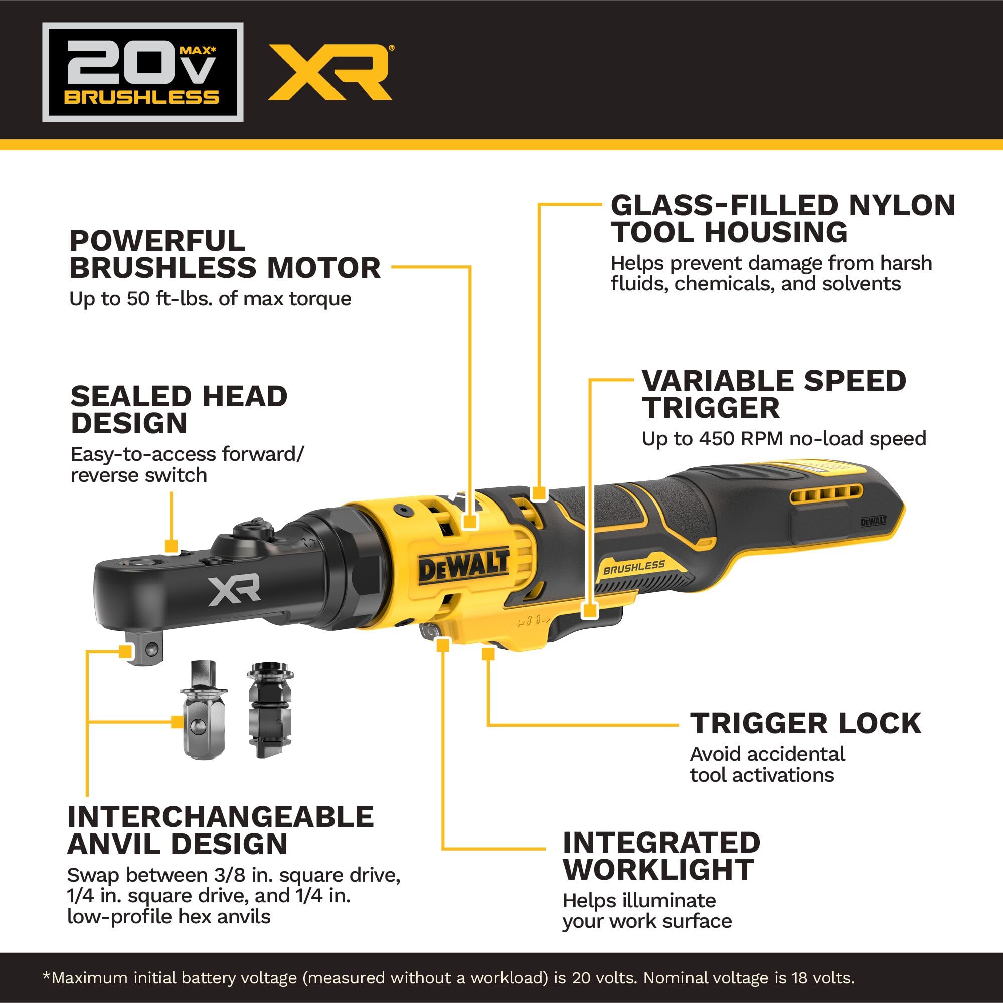DEWALT 20V Brushless Ratchet - High Torque & Speed -3