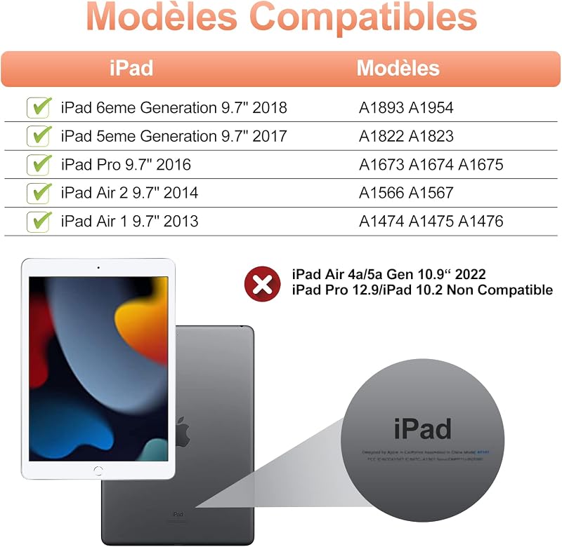 JADEMALL iPad 9.7 Tok AZERTY Bluetooth Billentyűzettel, Mágneses Leválasztható Hüvely, Pink