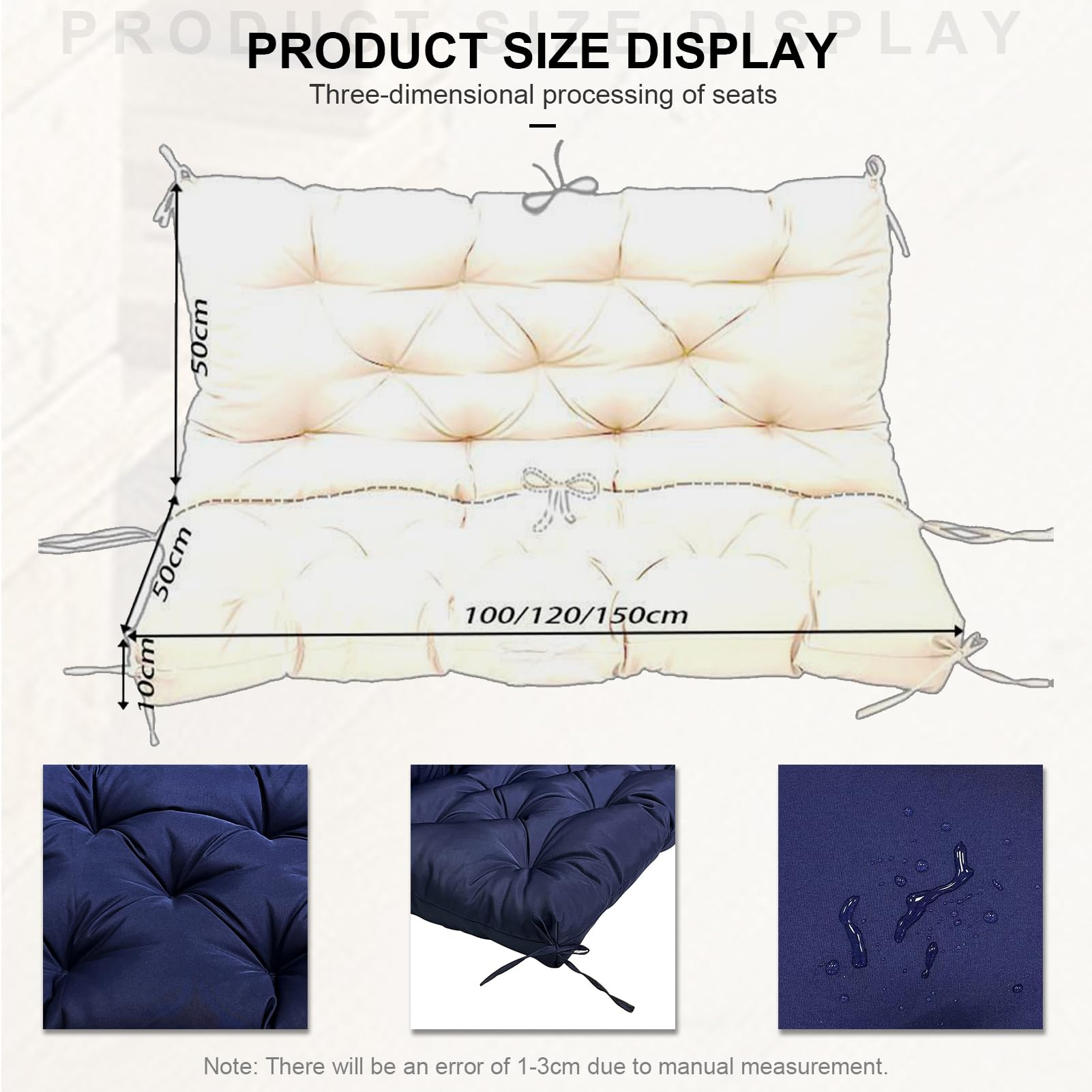 Cuscino impermeabile per panca da giardino, 100 cm, cachi, cuscino elegante per pallet per divano da interni, cuscino di ricambio per altalena Hollywood e confortevole