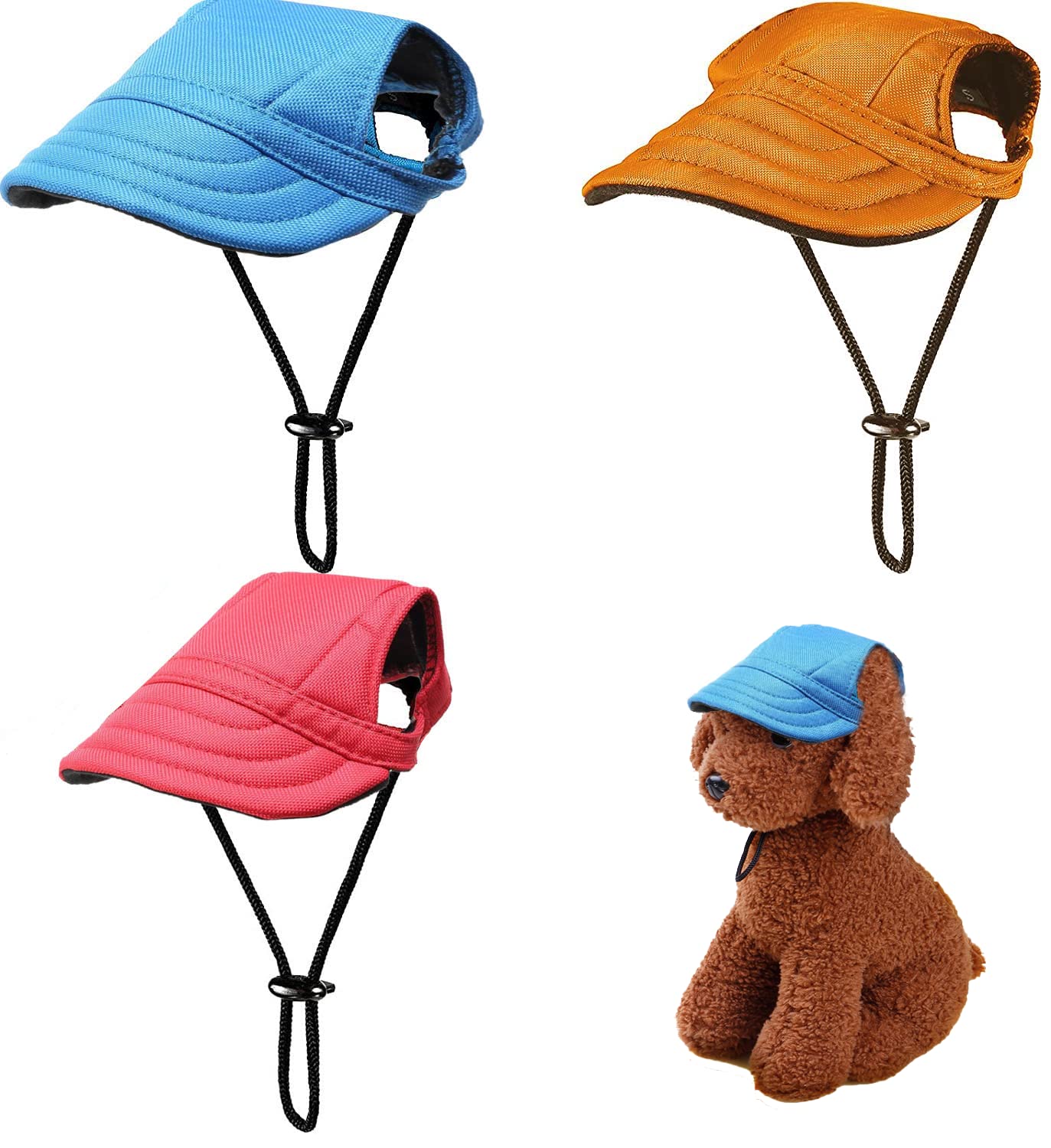 Nuatptin 3 Pieces Dog Baseball Cap with Ear Holes for Sun Protection, Breathable Outdoor Pet Visor Sunbonnet Outfit for Puppy, Adjustable Drawstring Dog Sport Hat for Small Medium Large Dogs Kitten