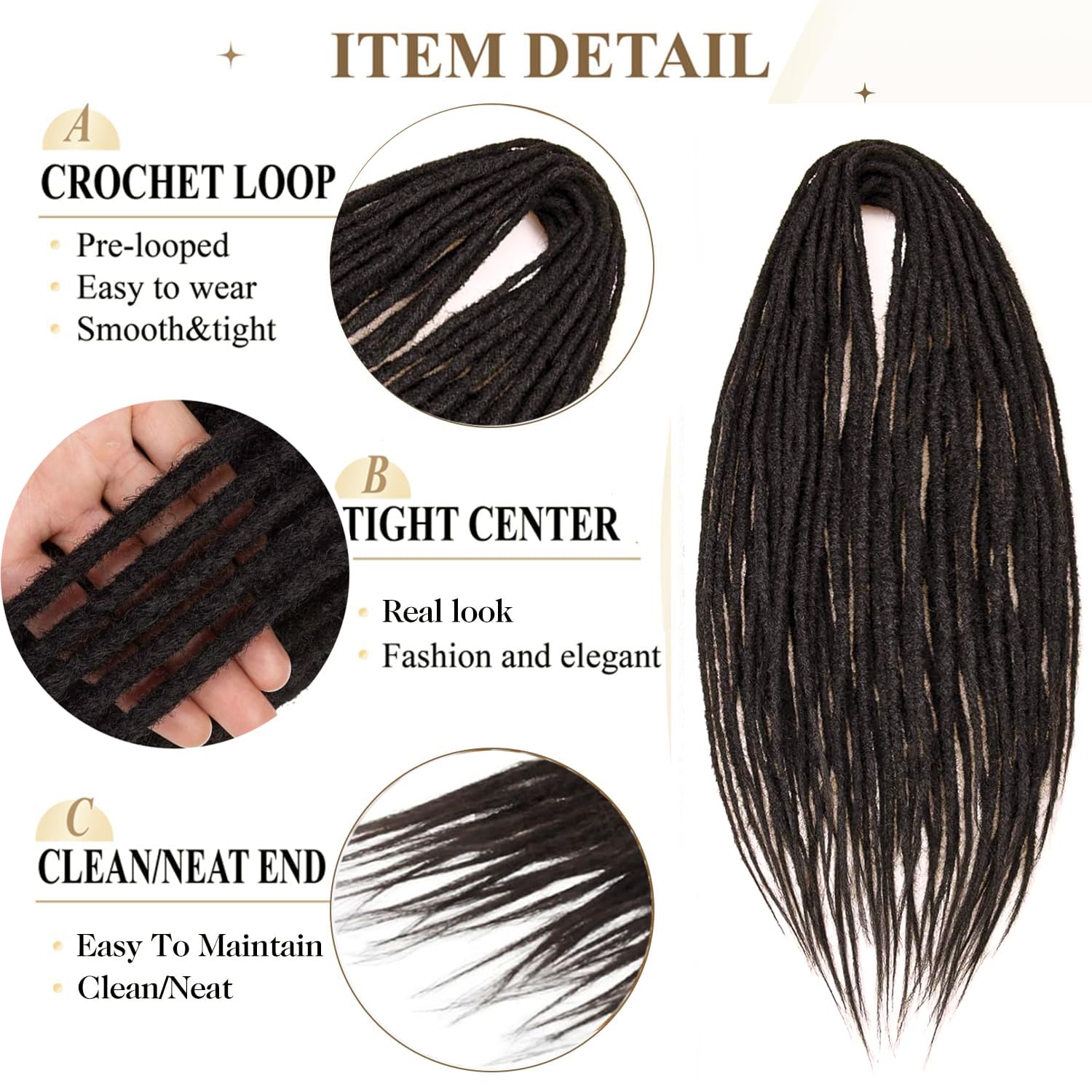 PORSMEER 10 Strands/Pack Dark Brown Synthetic Dreadlocks Extensions,Handmade Hippie Dreadlock 0.6 Width Soft Dreads Hair Reggae Style Locs Crochet Braiding Hair for Women or Mens,18 inch - Image 3