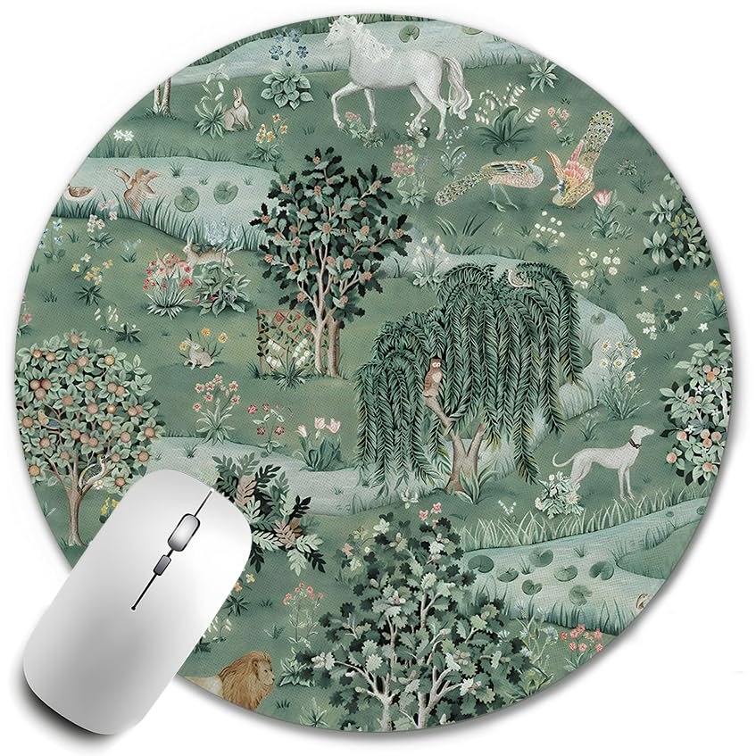 WOOGCHEIR Vintage William Morris Enchanted Forest Mouse pad,Aesthetic Mouse Pad, Dark Green Mousepad for Women Desk Accessories Retro Flowers Mousepad,Aesthetic Office Supplies,7.9x7.9 Inch