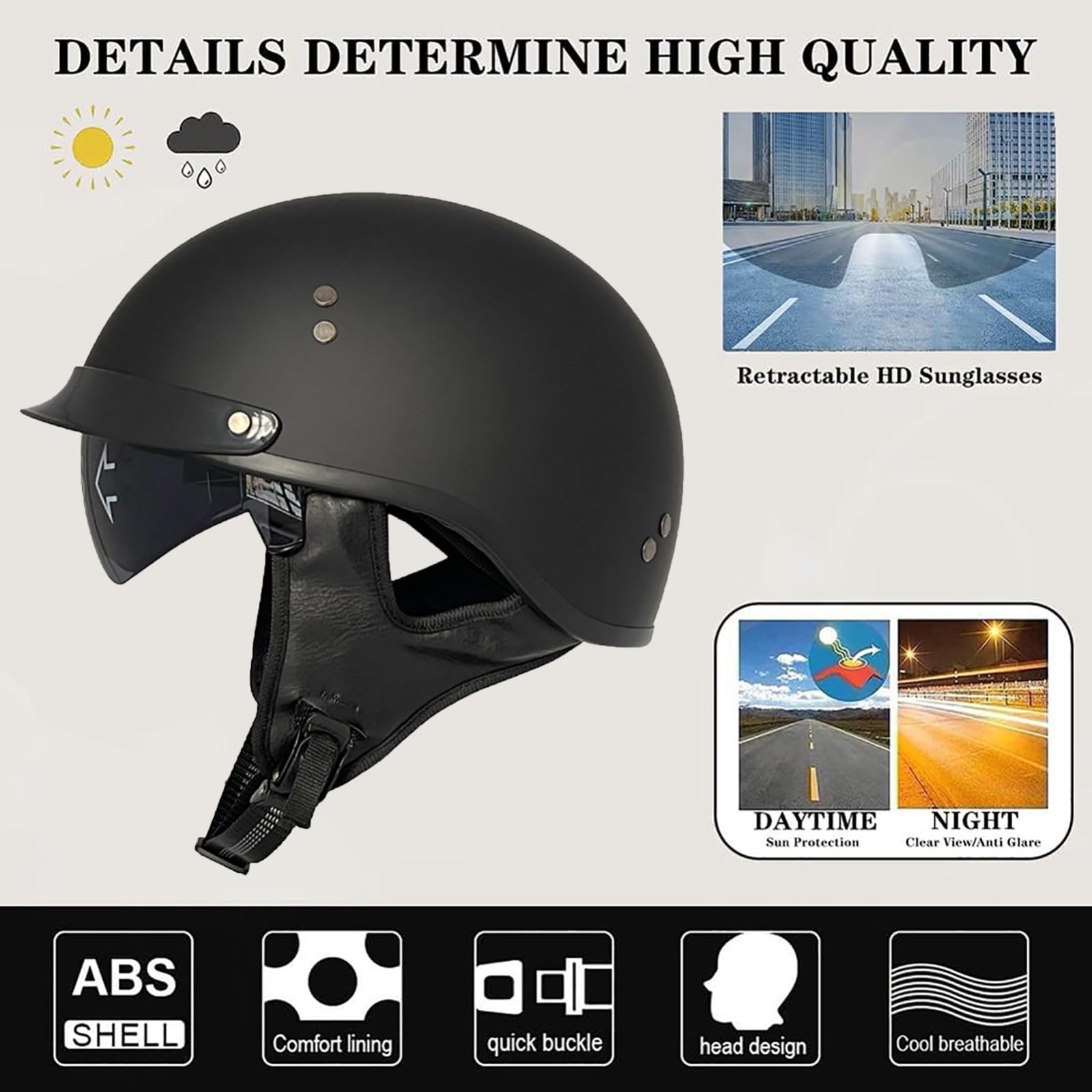 Kask motocyklowy retro, kask motocyklowy typu jet, do cruiser, choppera, motoroweru, skutera, homologacji ECE 22.06, dla kobiet i mężczyzn (Touring) 5,XL (59-60 cm)