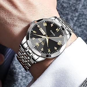 OLEVS Watch for Men Diamond Business Dress Analog Quartz Stainless Steel Waterproof Luminous Date Two Tone Luxury Casual Wrist Watch