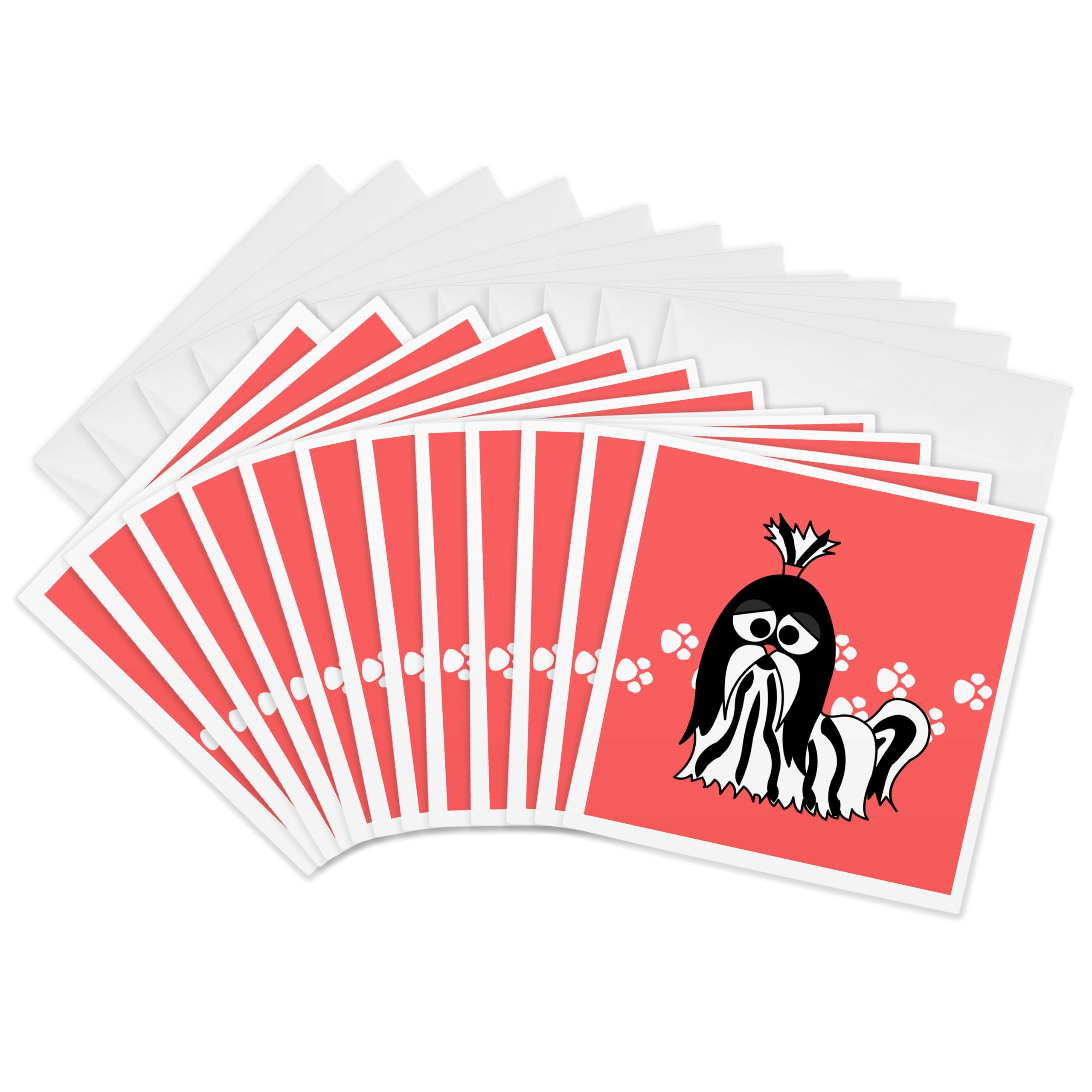 3Drose Black and White Shih Tzu with Paw Prints - Greeting Cards, 6 by 6-inches, Set of 12 (gc_6143_2)
