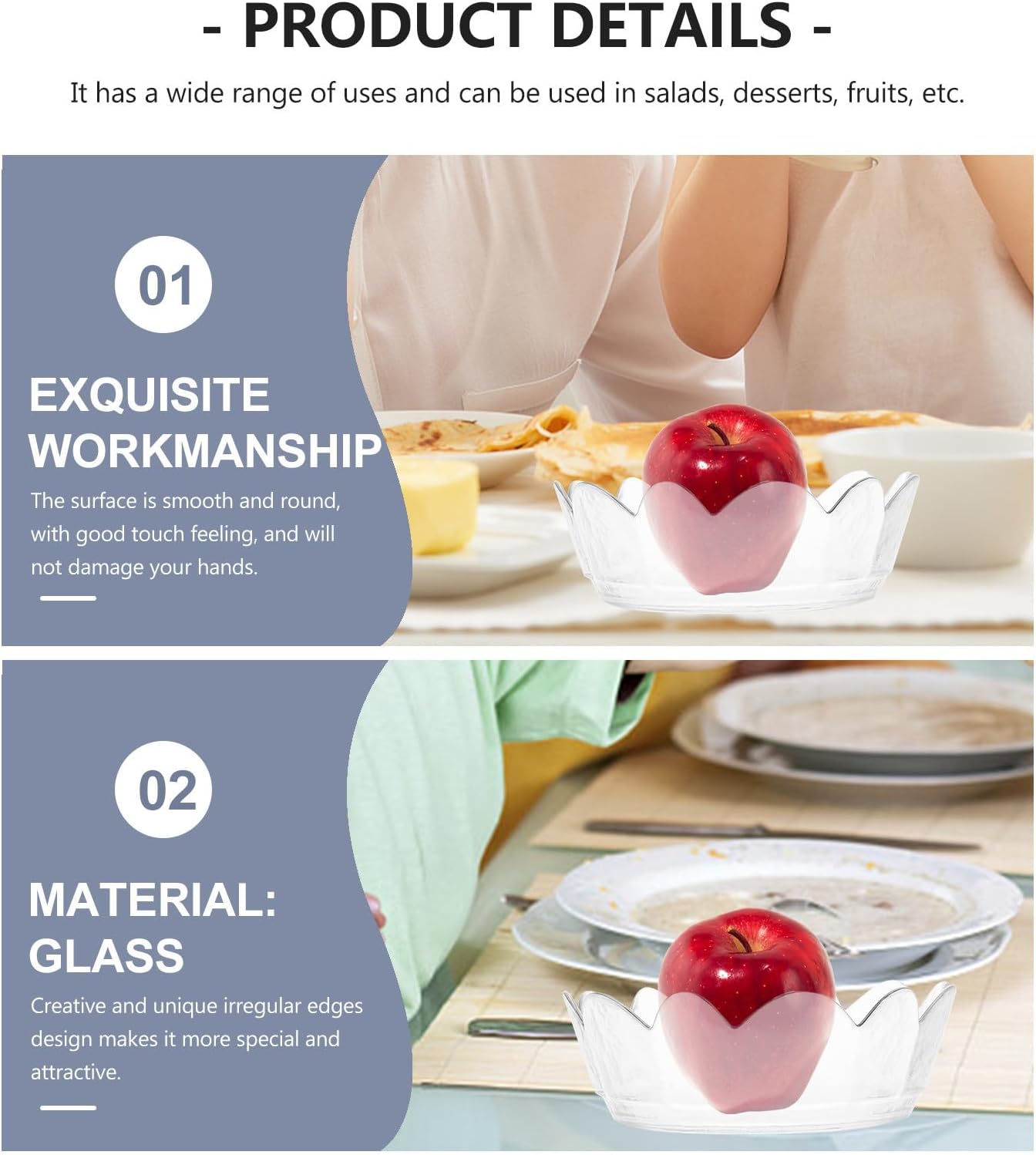 Irregular Glass Fruit Bowl for Salad and Serving