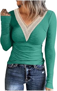 Lace Tops for Women Sexy Solid Tunic Tops Blouse V Neck Long Sleeve Wrap Tops Shirt Women Casual Slim Fit Tops Tshirt Gym Golf Tops Sports Workout Going Out Tops for Women UK