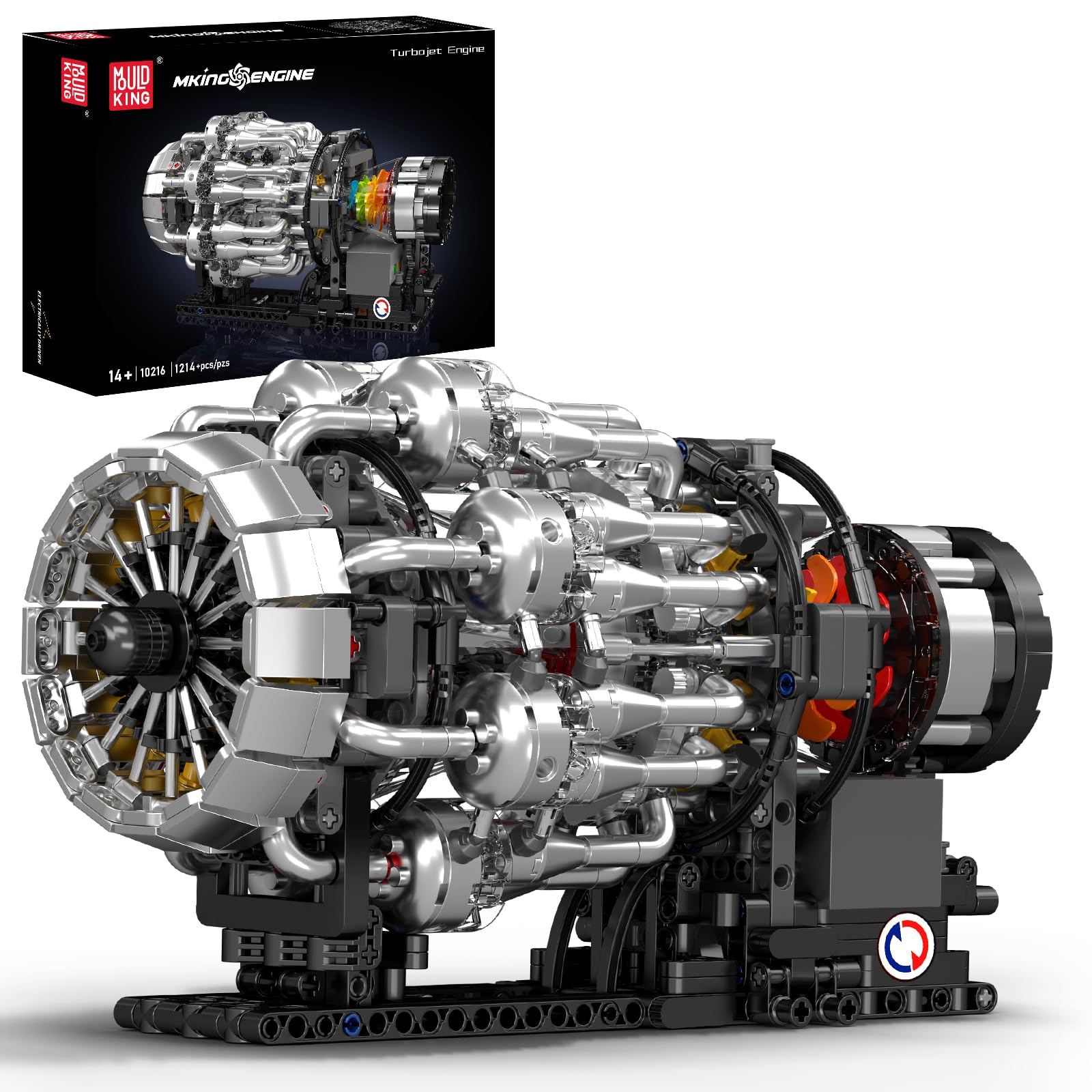 Mould King 10216 MOC Technik Aviation Aircraft Turbo Fan Engine Building Block Craft Model (Mechanical Structure + Electric Drive) Kit Suitable for Teenagers from 14 Years and Adults 1214 + Pieces