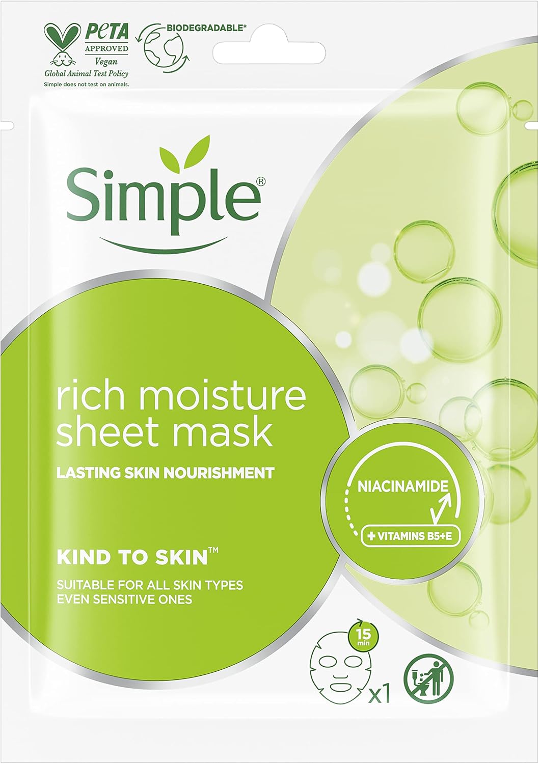 Simple Kind To Skin Yoğun Nemlendirici Kağıt Maske, 21 ml