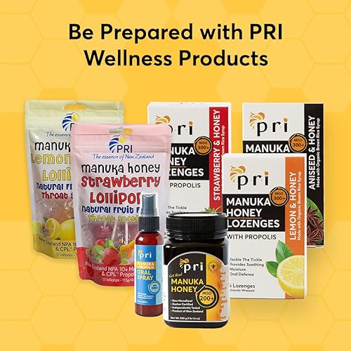 Miniatura 6 de PRI Manuka Pastillas de miel con propóleos, gotas calmantes para la tos y la garganta, certificado MGO 300+ (fresa, 16 unidades)