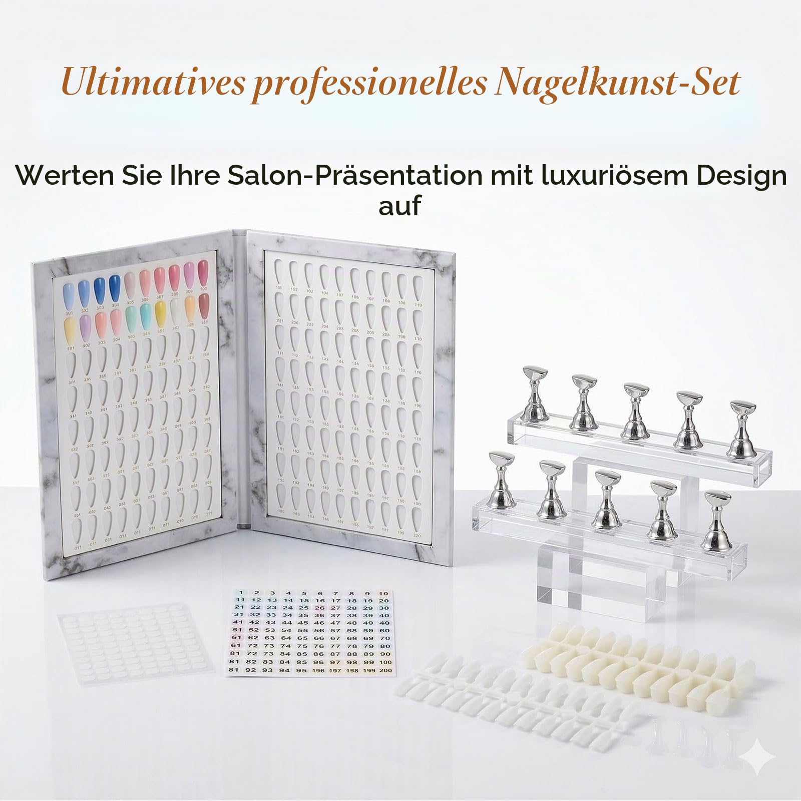 Nail Art Zubehör, Nagel Display Buch mit 240 Leeren Tips, Tragbarer Falt-Organizer für Salon-Profis Nageldesign, Nummeriert für einfache Farbwahl