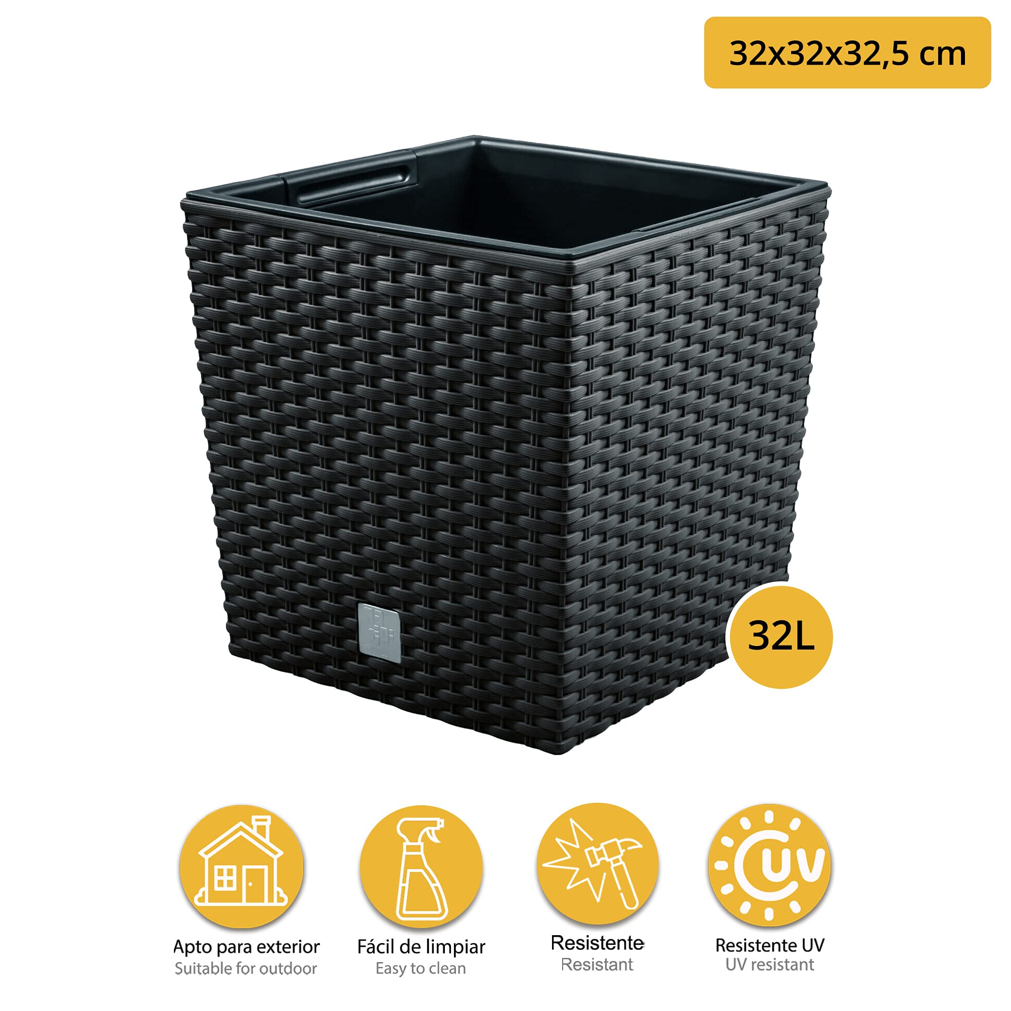 WellHome Set di vasi Ratto 32 litri con contenitore per piante in colore antracite 32 x 32 x 32,5 cm + sfera di bosso diametro 36 cm