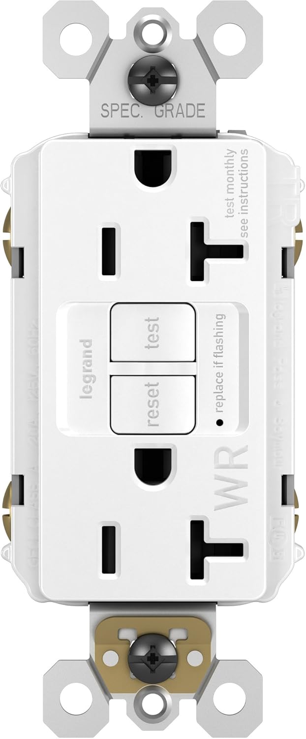 Legrand Radiant 20 Amp Outdoor GFCI Self-Test Tamper Resistant Weather Resistant Decorator Duplex Electrical Outlet, 2097TRWRWCCD4, White, 1 Count