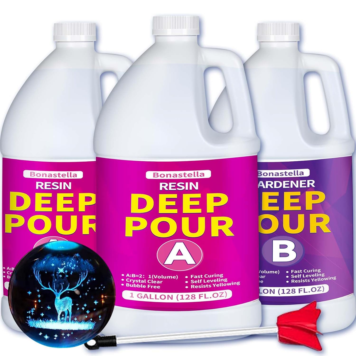 Deep Pour Epoxy Resin - 3 Gallon Crystal Clear Resin Epoxy Kit for 2-4" Pour Depths: Not Yellowing and No Bubble Self Leveling, for River Tables, Flower Preservation, and Mold Crafts Mix 2:1 Ratio