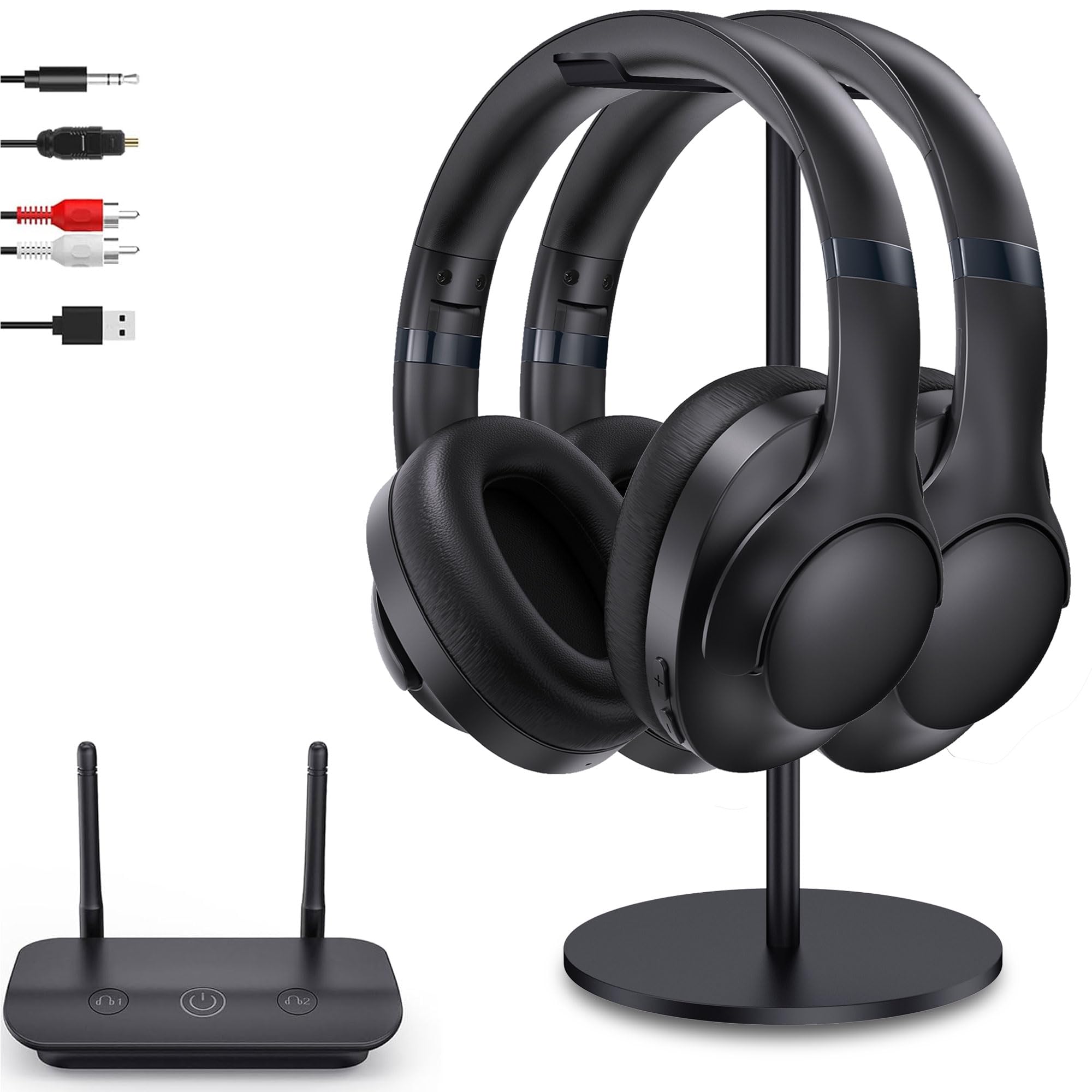 ZUPVIY TH15 Dual Wireless TV Headphones with Transmitter & Stand