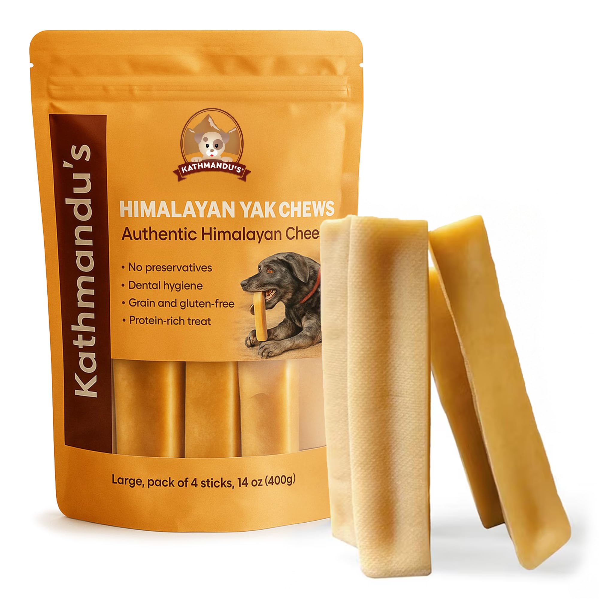 KATHMANDU'S Authentic 100% Natural Himalayan Yak Cheese Dog Chews – Large (Pack of 4) | High Protein, Delicious & Long-Lasting Dog Treats for