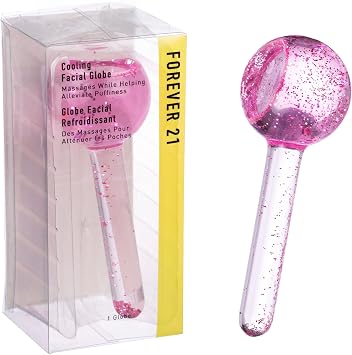 Forever 21 Glitter Cooling Facial Globe Ice Roller Massager for Face & Eyes | Reduces Puffiness, Soothes & Enhances Glow | Anti-Aging Depuffing Skincare Tool for Women & Girls