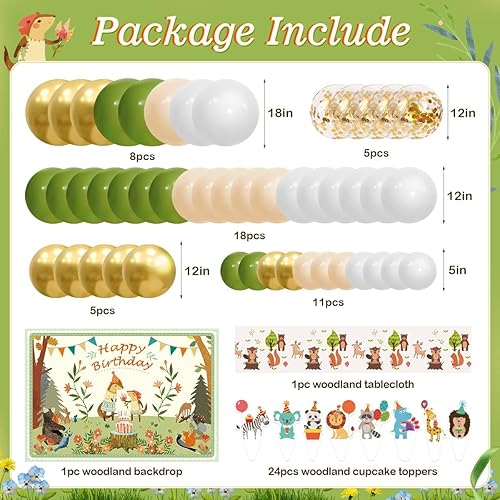 Miniatura 4 de Decoraciones de cumpleaños de bosque, decoración de fiesta de animales del bosque, kit de arco de guirnalda de globos del bosque con fondo de