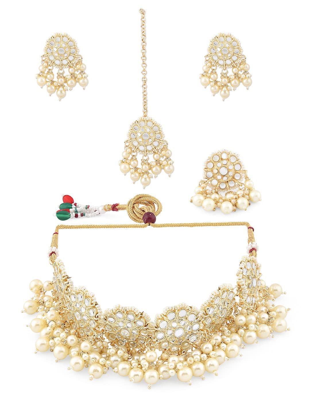 ZAVERI PEARLS Gold Tone Mirrors & Cluster Pearls Necklace Earring Maangtikka & Ring Set For Women-ZPFK12125 (B09RGD5N7K) Amazon Price History, Amazon Price Tracker