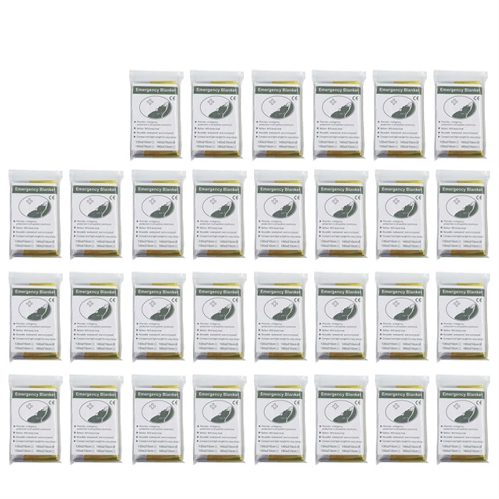 Manta de Supervivencia de Emergencia for Exteriores, botiquín de Primeros Auxilios, Impermeable, Manta térmica for Acampar, 5-30 Uds.(30pcs-Gold)