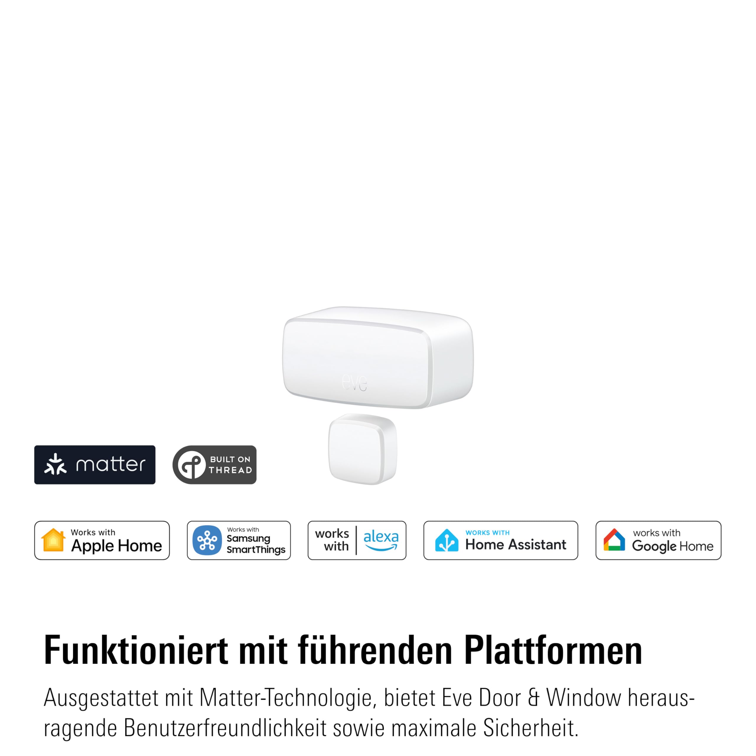 Eve Door & Window (Matter), Smarter Kontaktsensor für Türen & Fenster, Sicherheit, aktiviert Geräte, kompatibel mit Alexa, Apple Home, Google Home, SmartThings, benötigt Thread Border Router