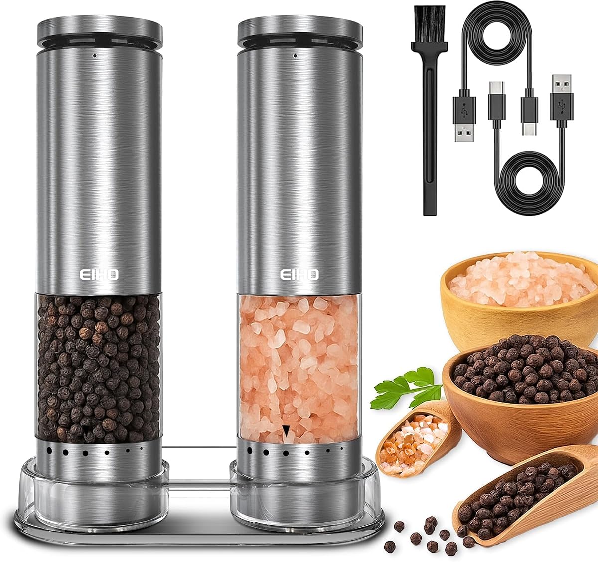 Electric Salt and Pepper Grinder Set Rechargeable Automatic