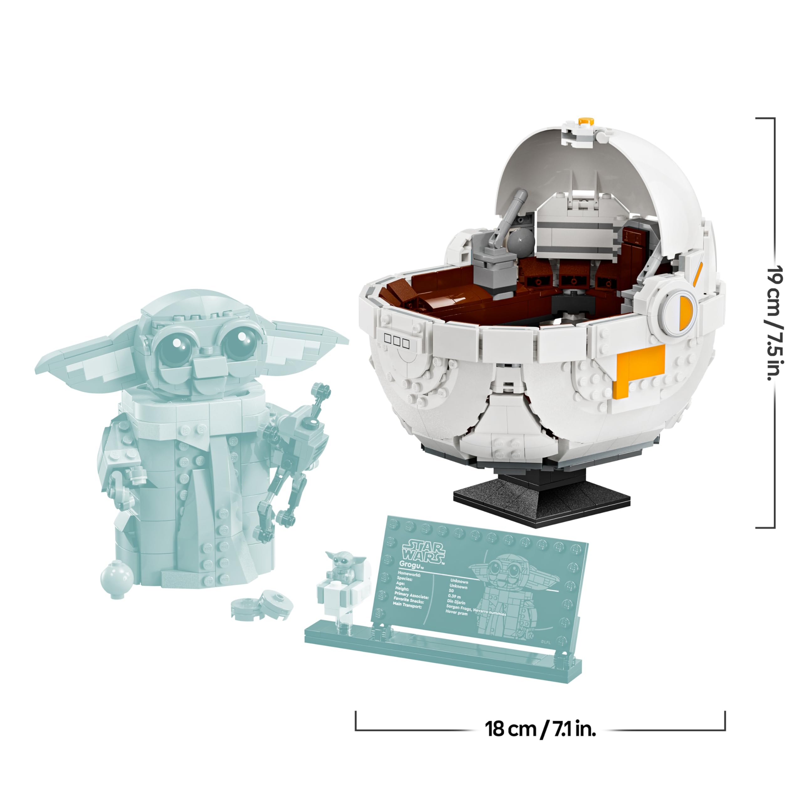 LEGO Star Wars 75403 Grogu e Carrozzina con Rana Sorgan e Minifigure di Grogu, Modellino di 'Baby Yoda' Giocattolo, Idea Regalo da Collezione per Bambini e Bambine da 10 Anni Fan serie TV Mandalorian